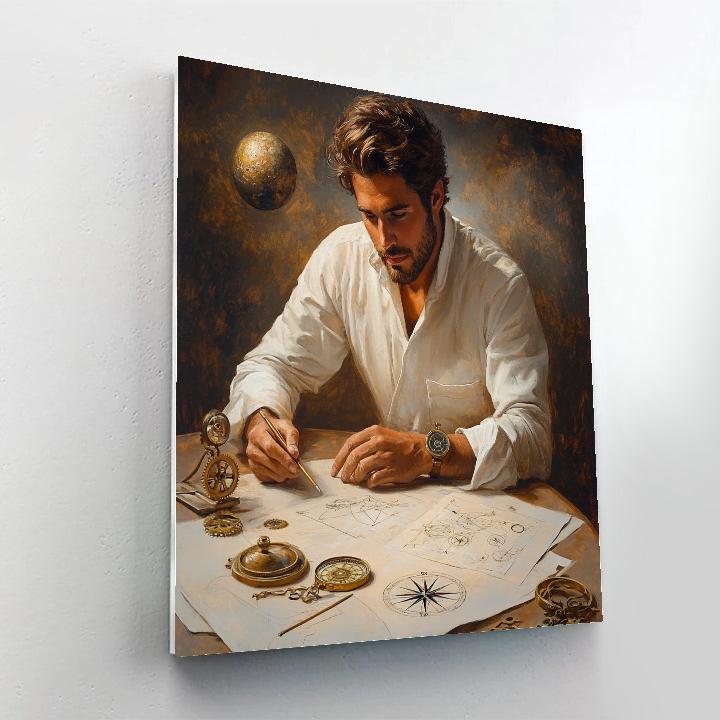 Leonardo Da Vinci Inspired Renaissance Engineer With Planet Sketches Paint by numbers kits