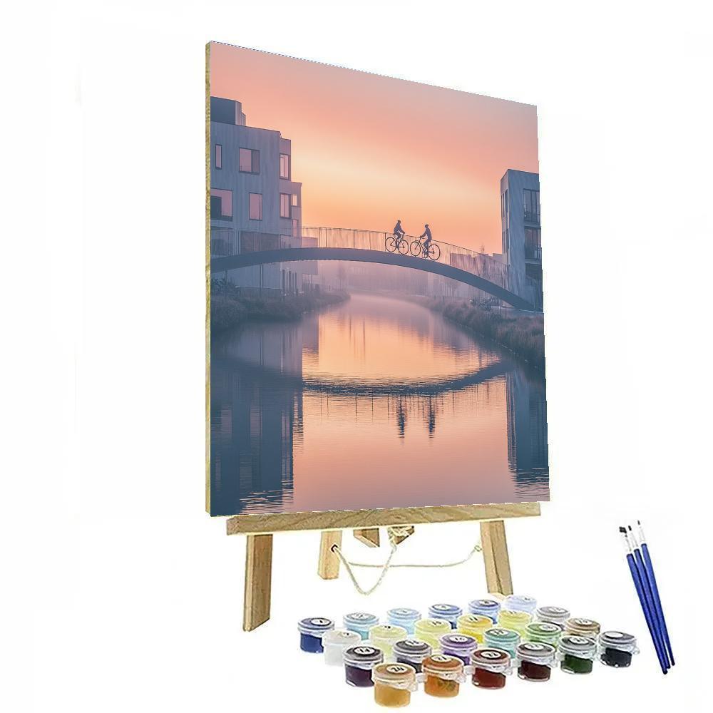 Copenhagen Bicycle Bridge At Sunrise - Copenhagen, Denmark paint by color