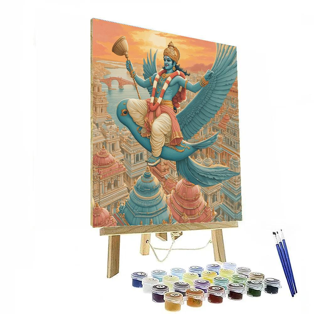 Vishnu And Garuda Above A City Of Lotus Rooftops paint by numbers