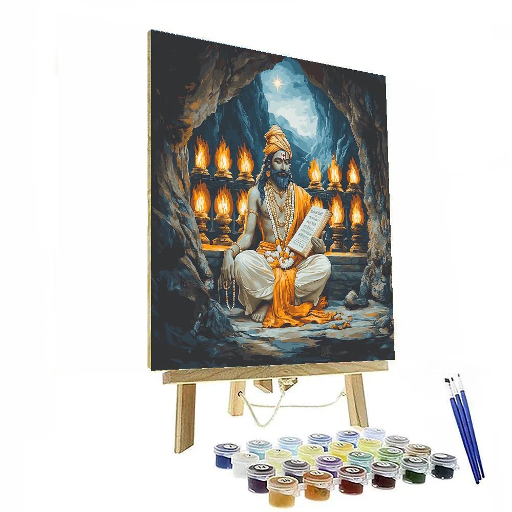 Brahma Mountain Cave With Fire Lamps paint by color