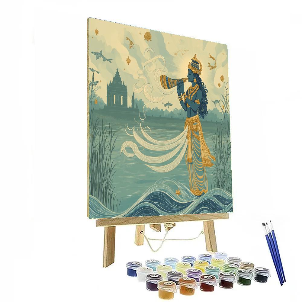 Vishnu Creating Harmony With A Conch Sound Wave River paint by number