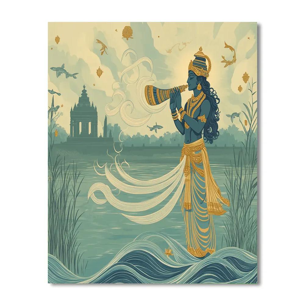 Vishnu Creating Harmony With A Conch Sound Wave River paint by number