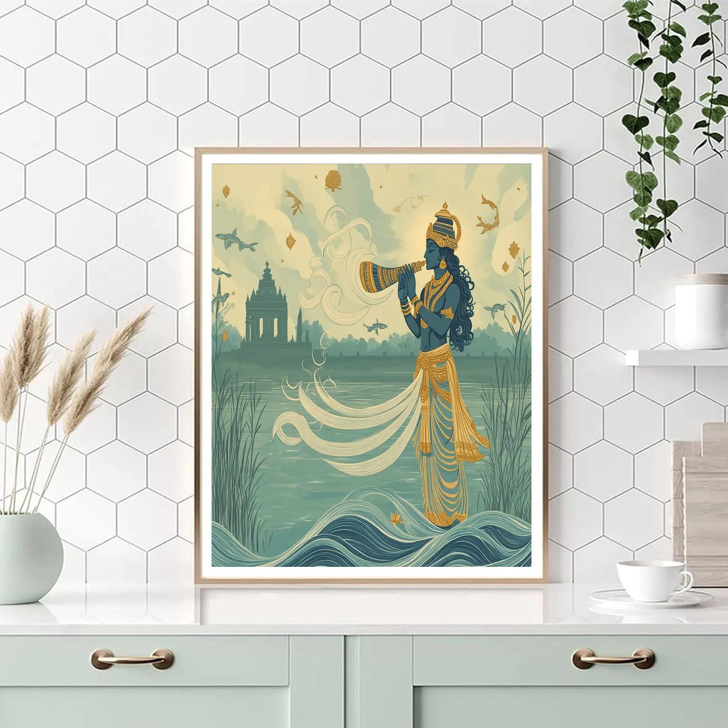 Vishnu Creating Harmony With A Conch Sound Wave River paint by number