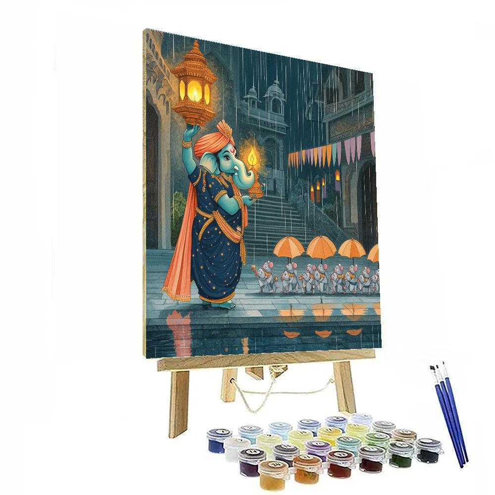 Ganesha Lantern Parade In Monsoon Paper City paint by color
