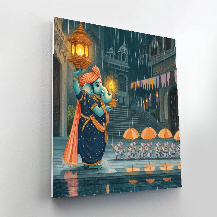 Ganesha Lantern Parade In Monsoon Paper City paint by color