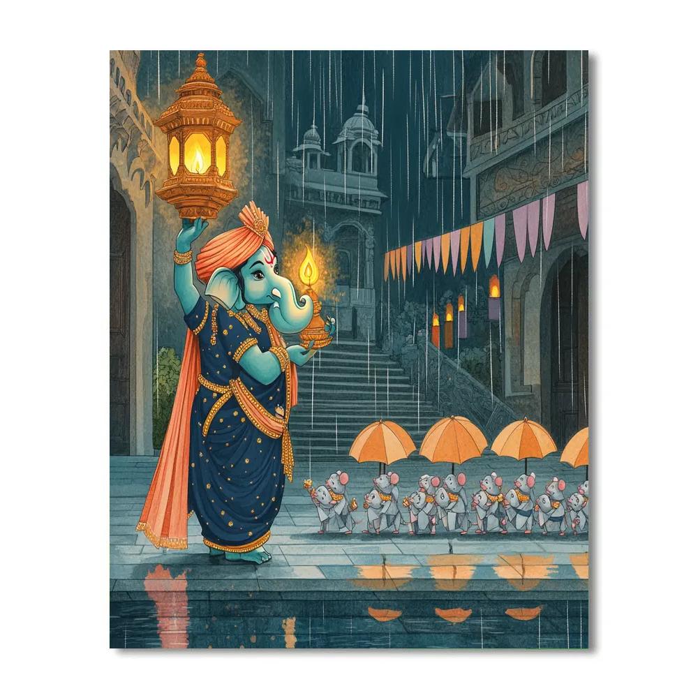 Ganesha Lantern Parade In Monsoon Paper City paint by color