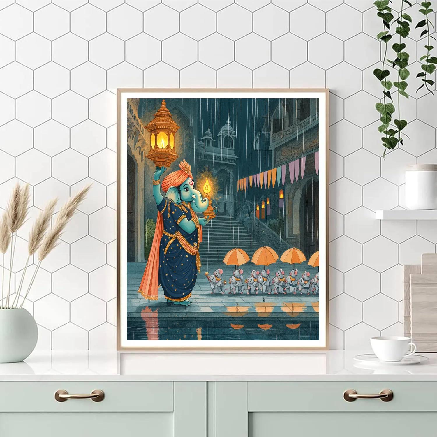 Ganesha Lantern Parade In Monsoon Paper City paint by color