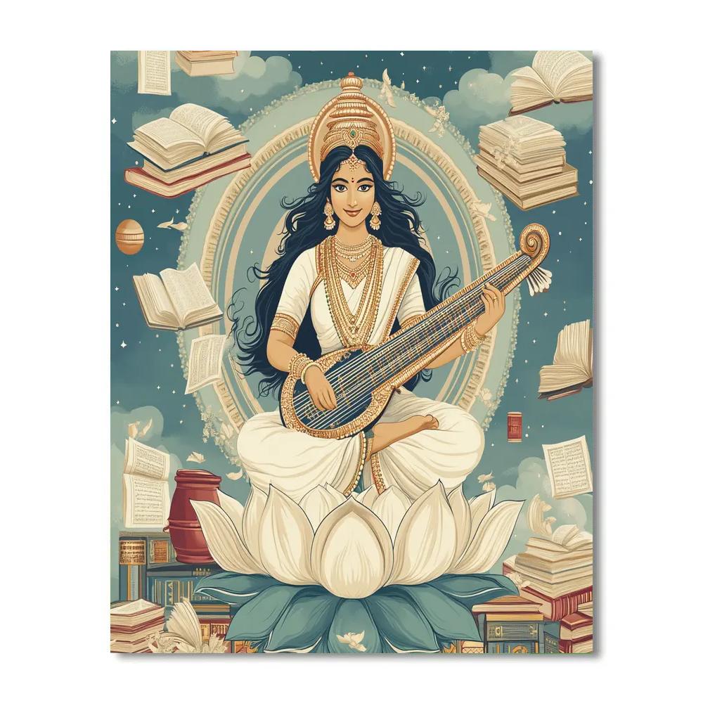 Saraswati In The Library Of Floating Manuscripts DIY paint by numbers