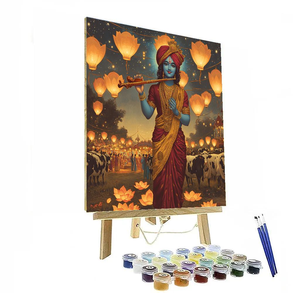 Krishna In The Sky Lantern Violin Night painting number kit