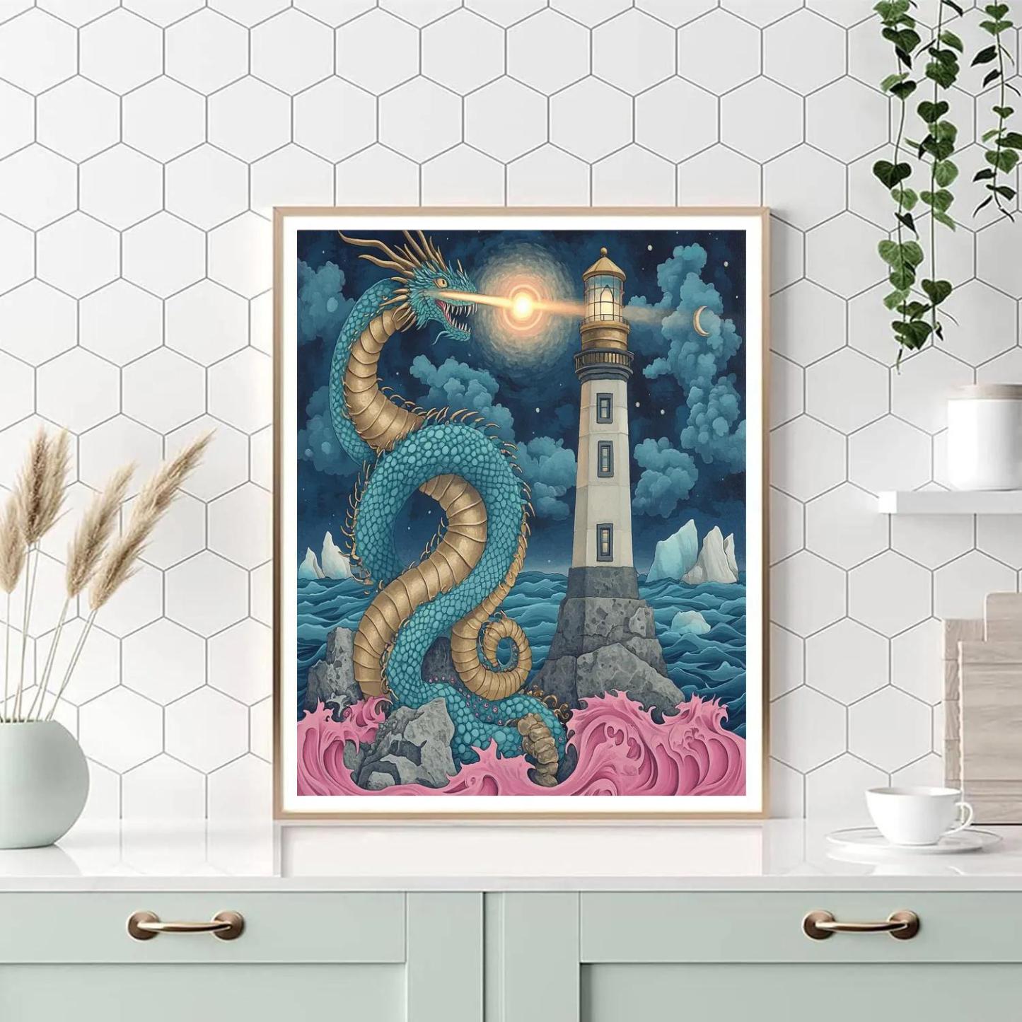 Clockwork Lighthouse Dragon DIY paint by numbers
