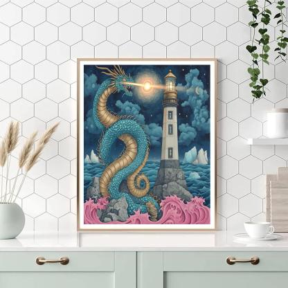 Clockwork Lighthouse Dragon DIY paint by numbers