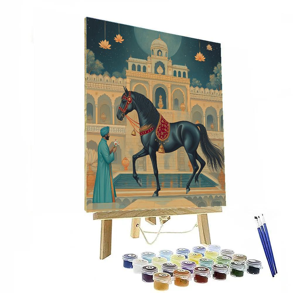 Temple Procession With Horse In Indigo Shadow DIY paint by numbers