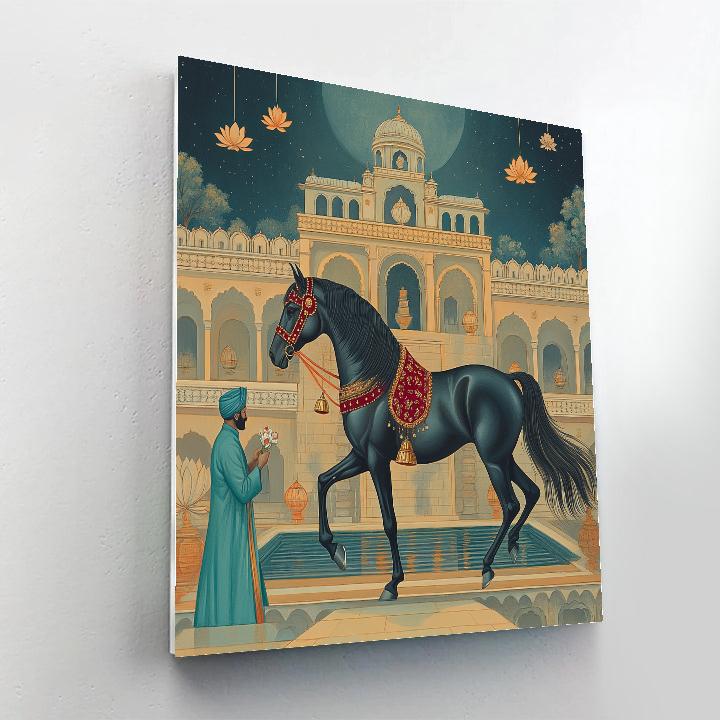 Temple Procession With Horse In Indigo Shadow DIY paint by numbers