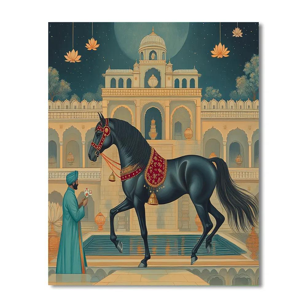 Temple Procession With Horse In Indigo Shadow DIY paint by numbers