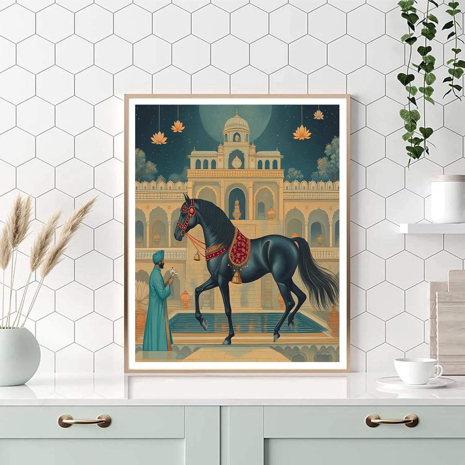 Temple Procession With Horse In Indigo Shadow DIY paint by numbers