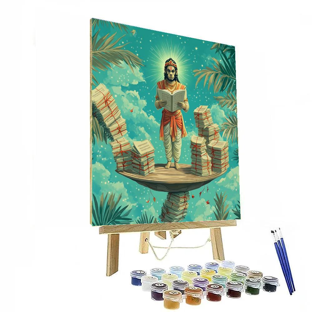Hanuman In Floating Library Of Palm Leaves Numbered painting kits