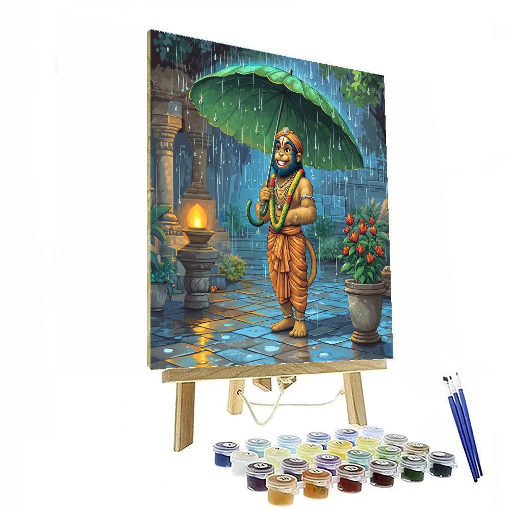 Monsoon Courtyard, Hanuman With Umbrella painting number kit