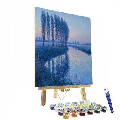 Claude Monet Inspired Frosted Poplar Riverbank At Blue Hour Number painting