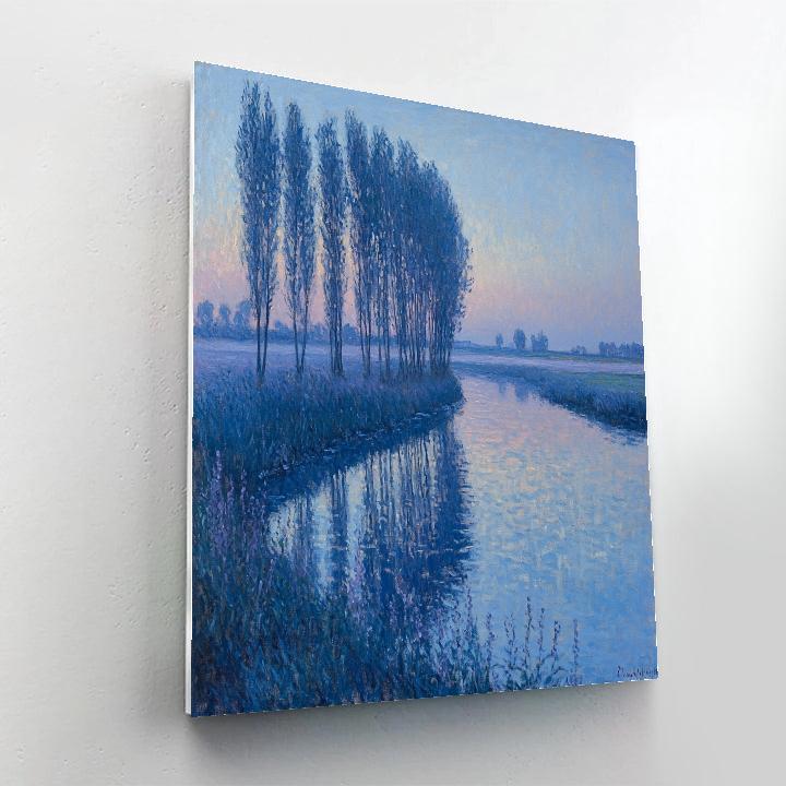 Claude Monet Inspired Frosted Poplar Riverbank At Blue Hour Number painting