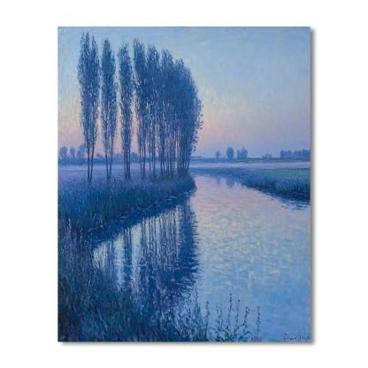 Claude Monet Inspired Frosted Poplar Riverbank At Blue Hour Number painting