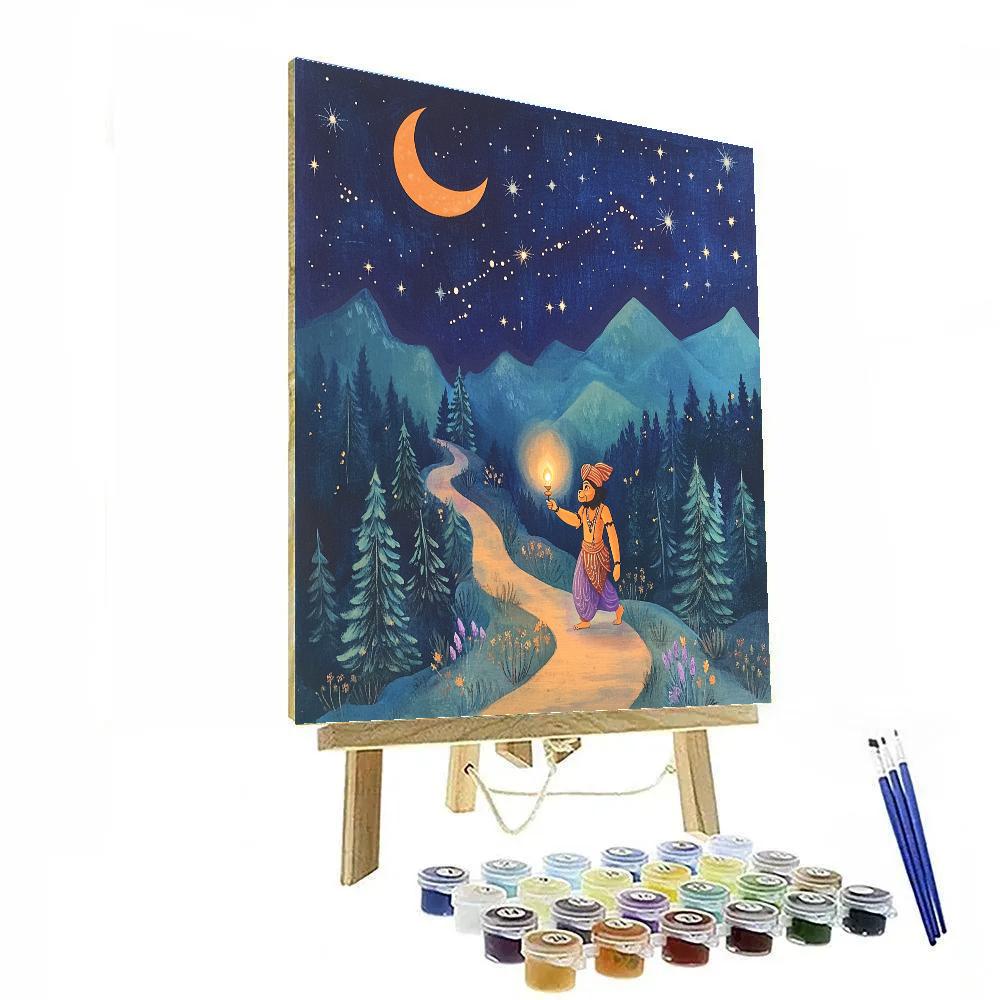 Starlit Mountain Path With Hanuman Guide paint by color