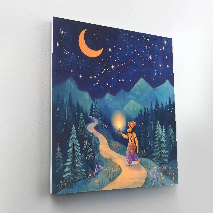 Starlit Mountain Path With Hanuman Guide paint by color