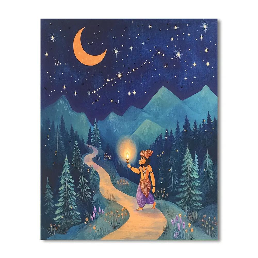 Starlit Mountain Path With Hanuman Guide paint by color