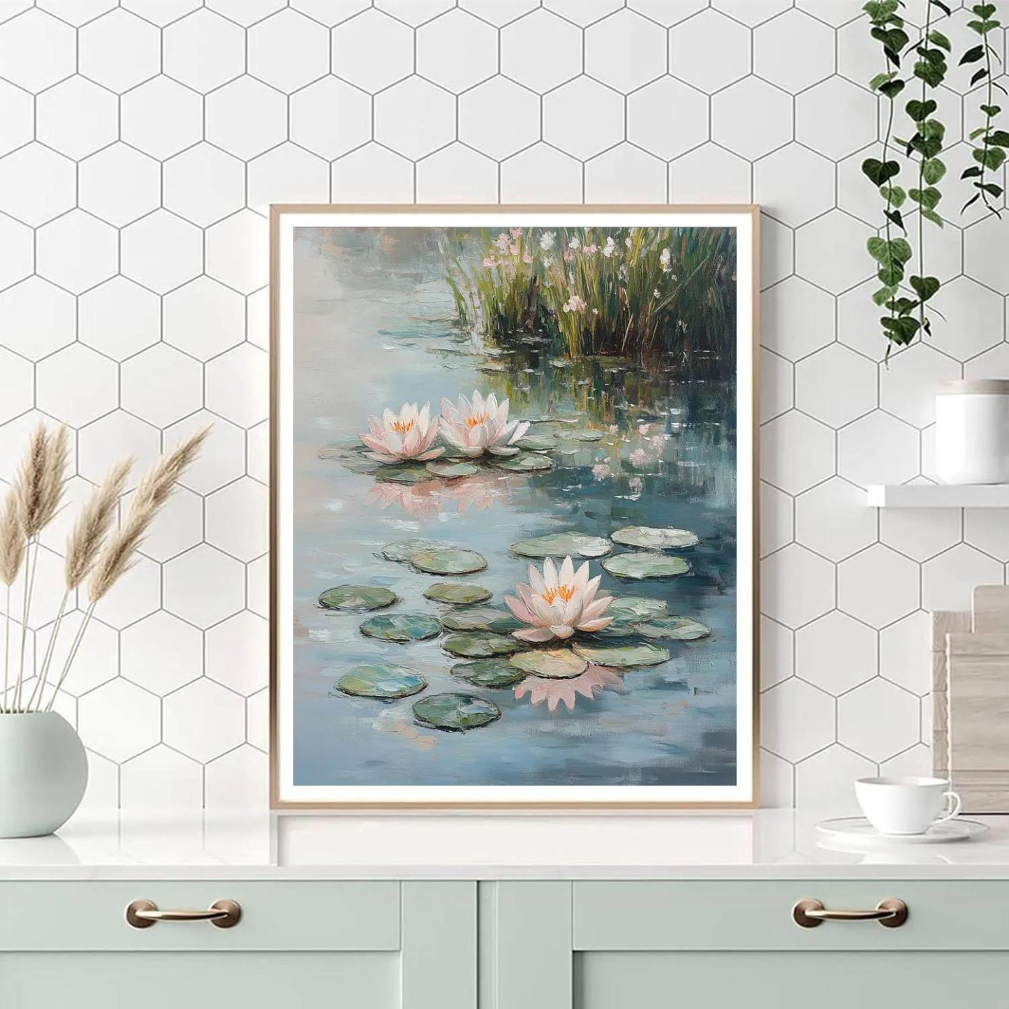 Claude Monet Inspired Waterlilies Under Pearl Rainlight paint by number