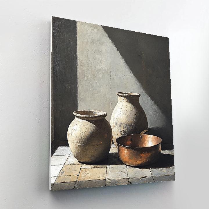 Diego Velázquez Inspired Silvery Bodegon Of Earthenware Jars And Copper Reflections painting number kit