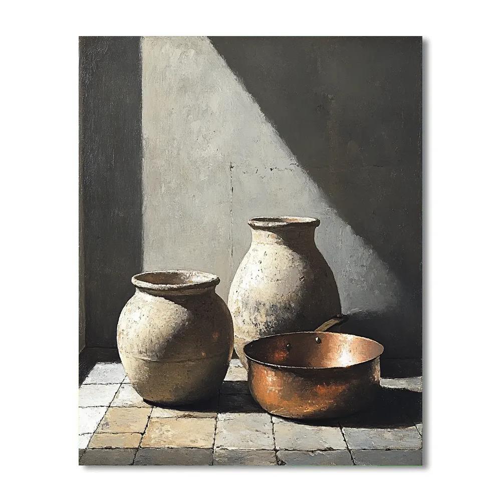 Diego Velázquez Inspired Silvery Bodegon Of Earthenware Jars And Copper Reflections painting number kit