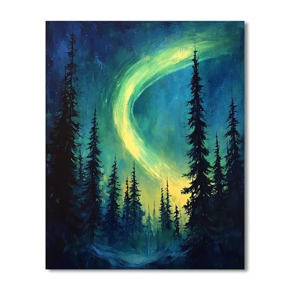 Edgar Degas Inspired Aurora Over Winter Pines Number painting