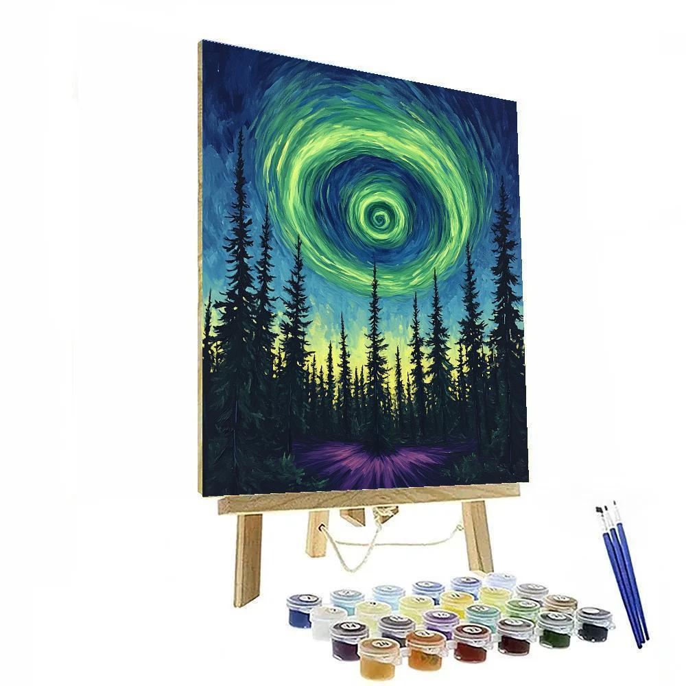Edvard Munch Inspired Aurora Spiral Above Whispering Pines DIY paint by numbers