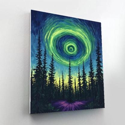 Edvard Munch Inspired Aurora Spiral Above Whispering Pines DIY paint by numbers