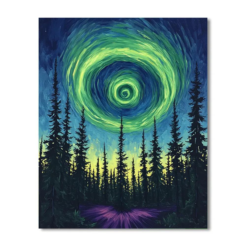 Edvard Munch Inspired Aurora Spiral Above Whispering Pines DIY paint by numbers