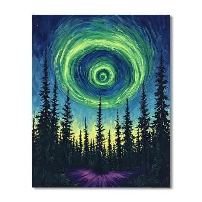 Edvard Munch Inspired Aurora Spiral Above Whispering Pines DIY paint by numbers