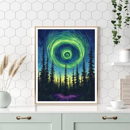 Edvard Munch Inspired Aurora Spiral Above Whispering Pines DIY paint by numbers