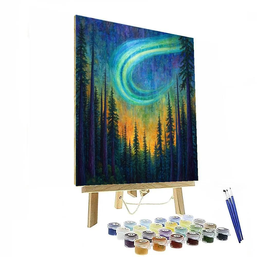 Emily Carr Inspired Aurora Over Cathedral Cedars paint by number