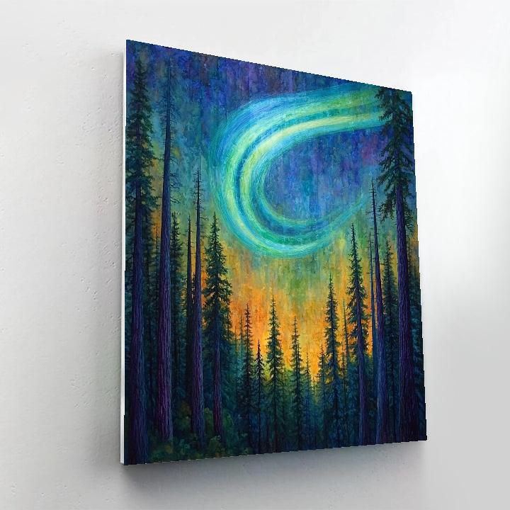 Emily Carr Inspired Aurora Over Cathedral Cedars paint by number