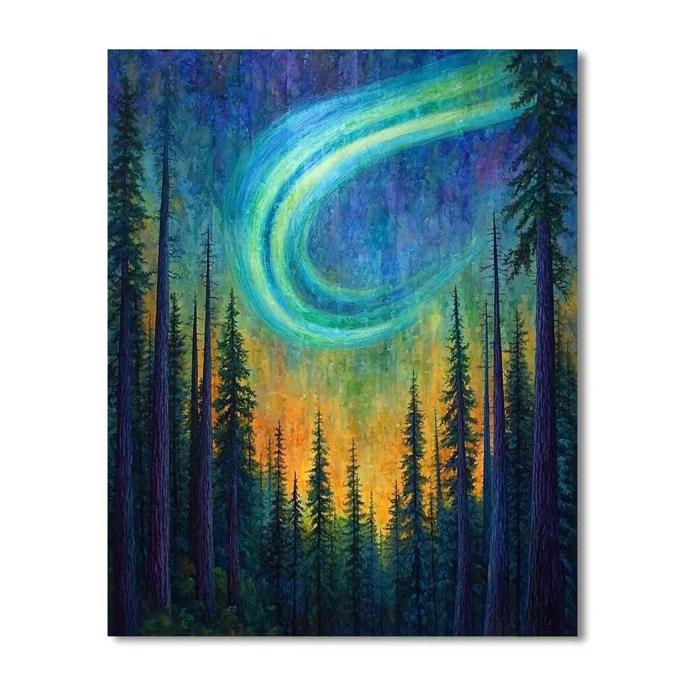 Emily Carr Inspired Aurora Over Cathedral Cedars paint by number
