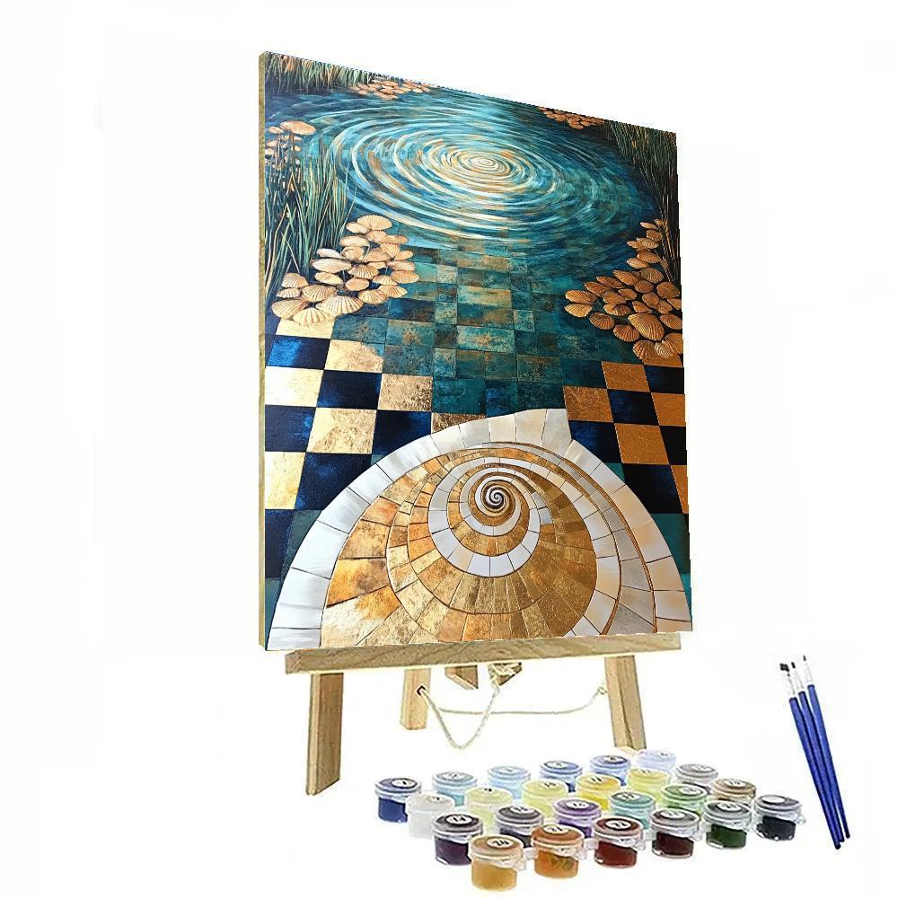 Gustav Klimt Inspired Gilded Tidal Mandala Lagoon paint by numbers