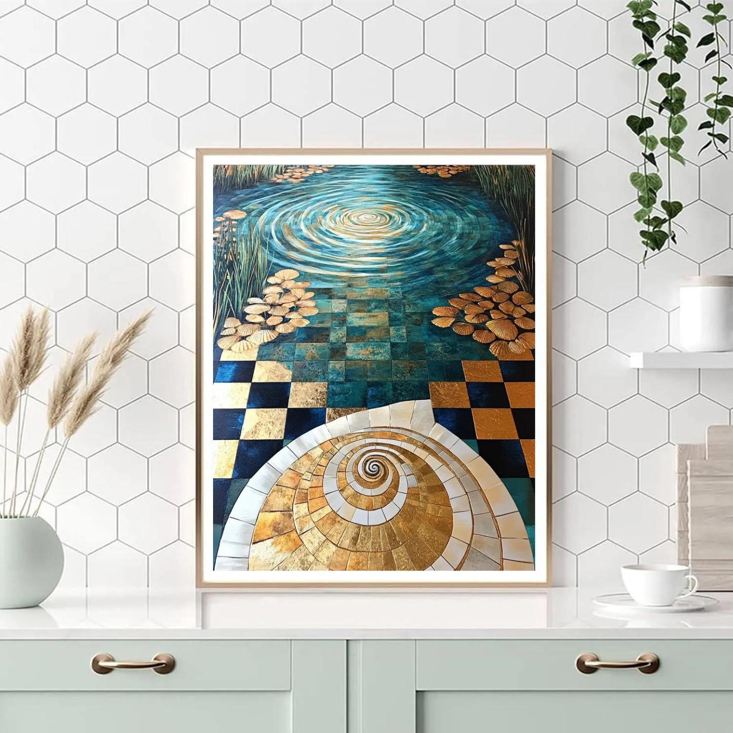Gustav Klimt Inspired Gilded Tidal Mandala Lagoon paint by numbers