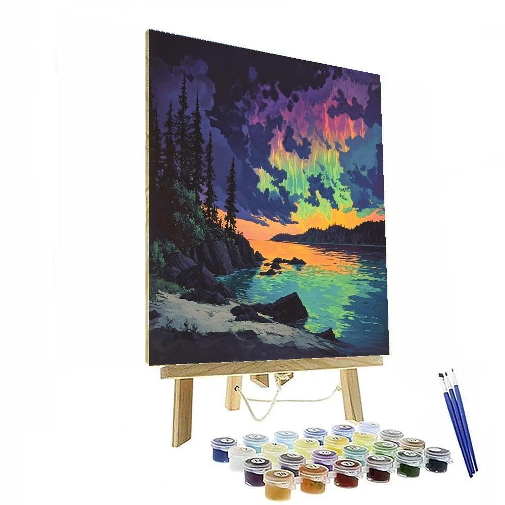 Frederick Varley Inspired Auroral Storm Over Granite Lake Numbered painting kits