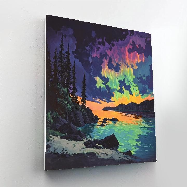Frederick Varley Inspired Auroral Storm Over Granite Lake Numbered painting kits