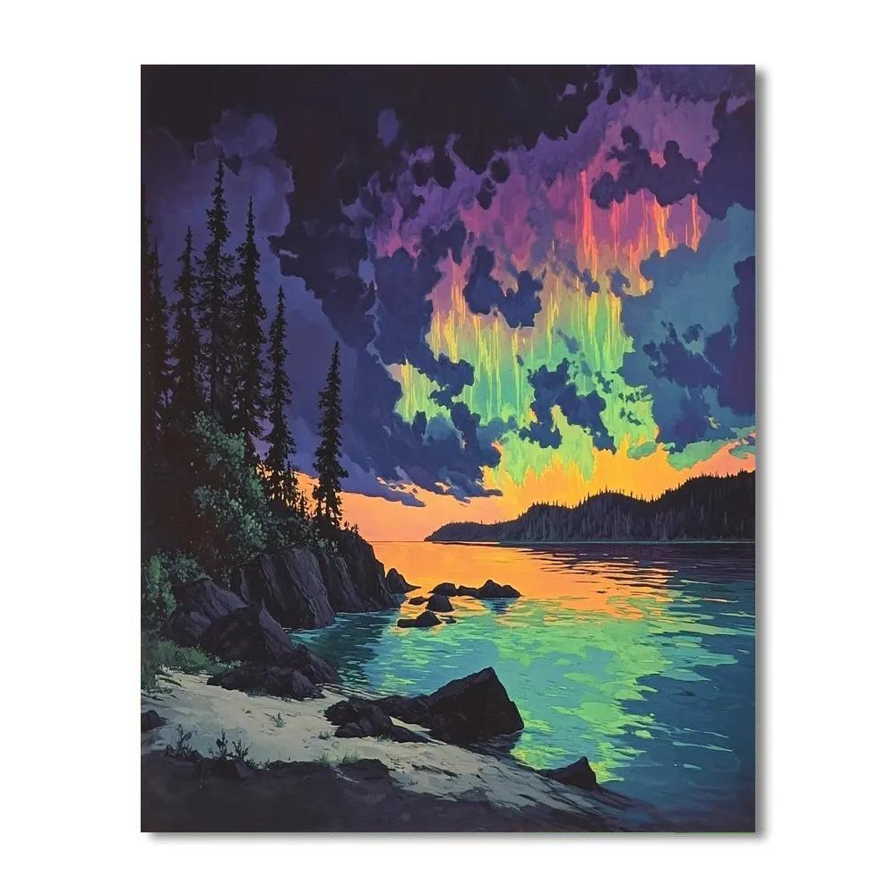 Frederick Varley Inspired Auroral Storm Over Granite Lake Numbered painting kits