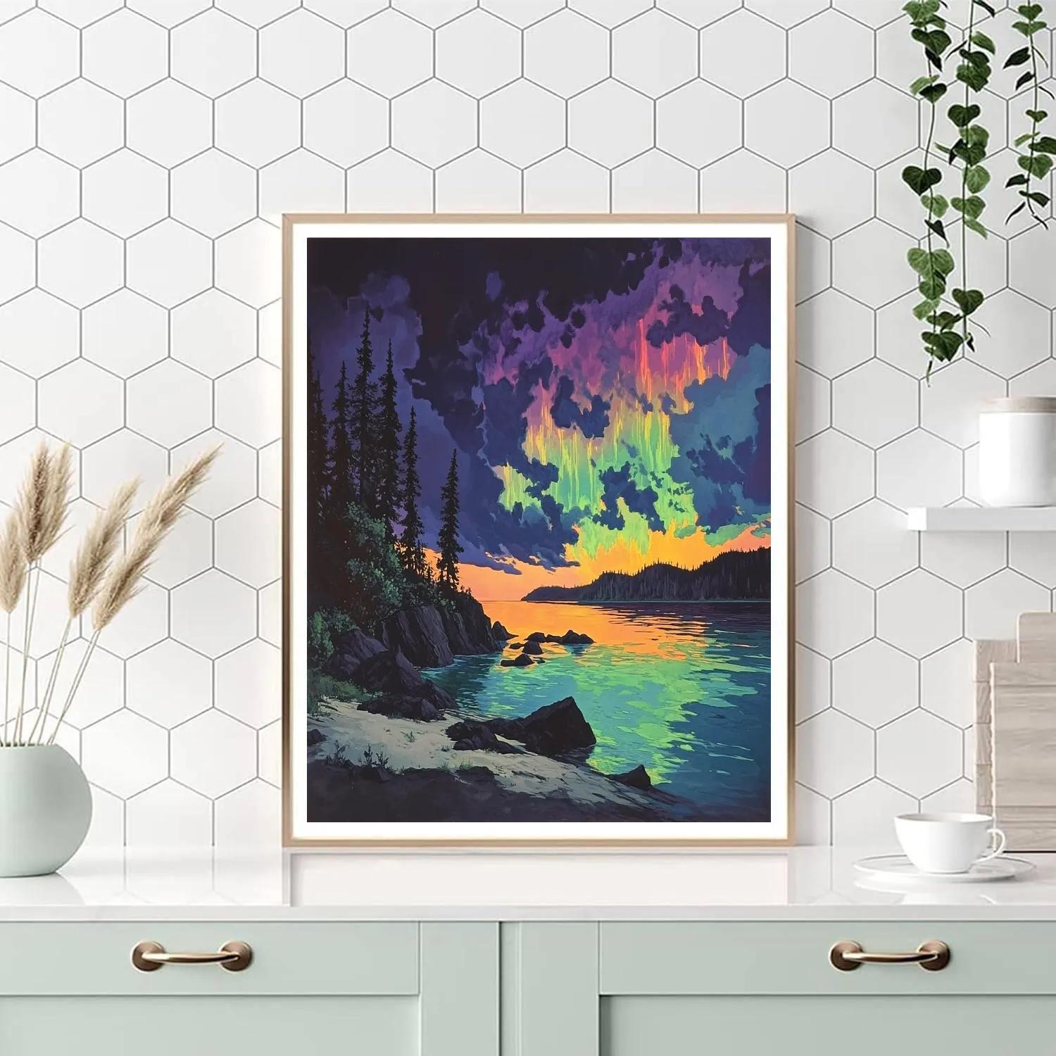 Frederick Varley Inspired Auroral Storm Over Granite Lake Numbered painting kits