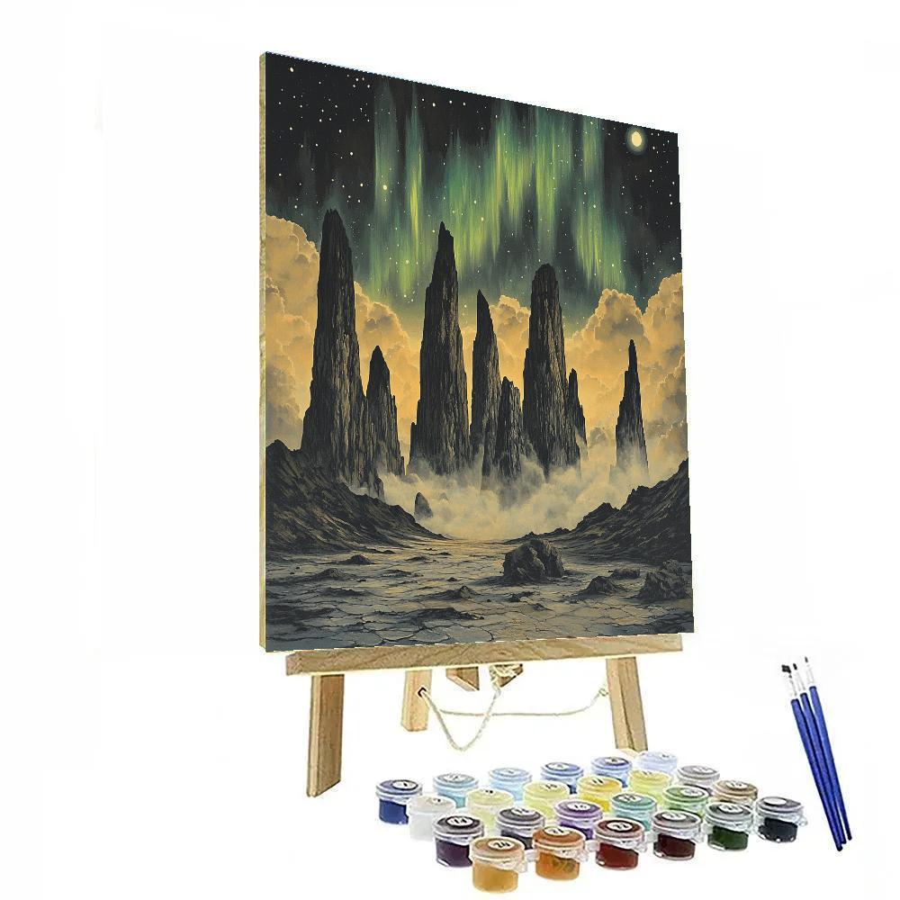 Francisco Goya Inspired Basalt Spires Beneath Aurora Mist Numbered painting kits