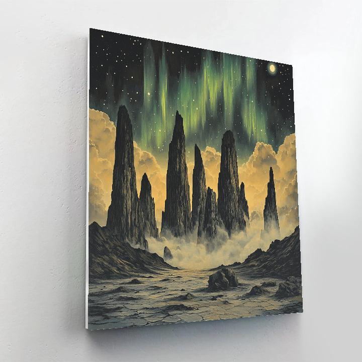 Francisco Goya Inspired Basalt Spires Beneath Aurora Mist Numbered painting kits