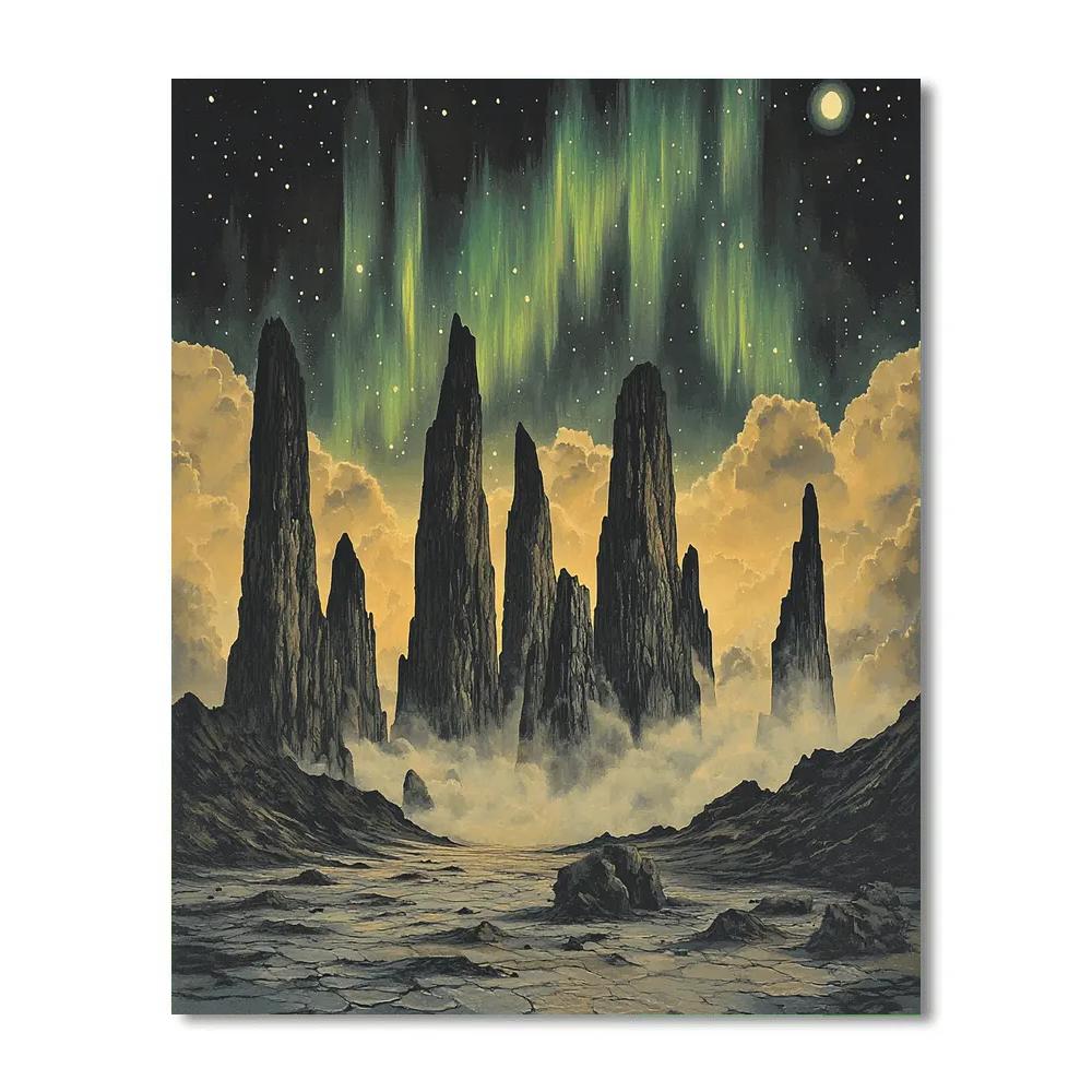 Francisco Goya Inspired Basalt Spires Beneath Aurora Mist Numbered painting kits