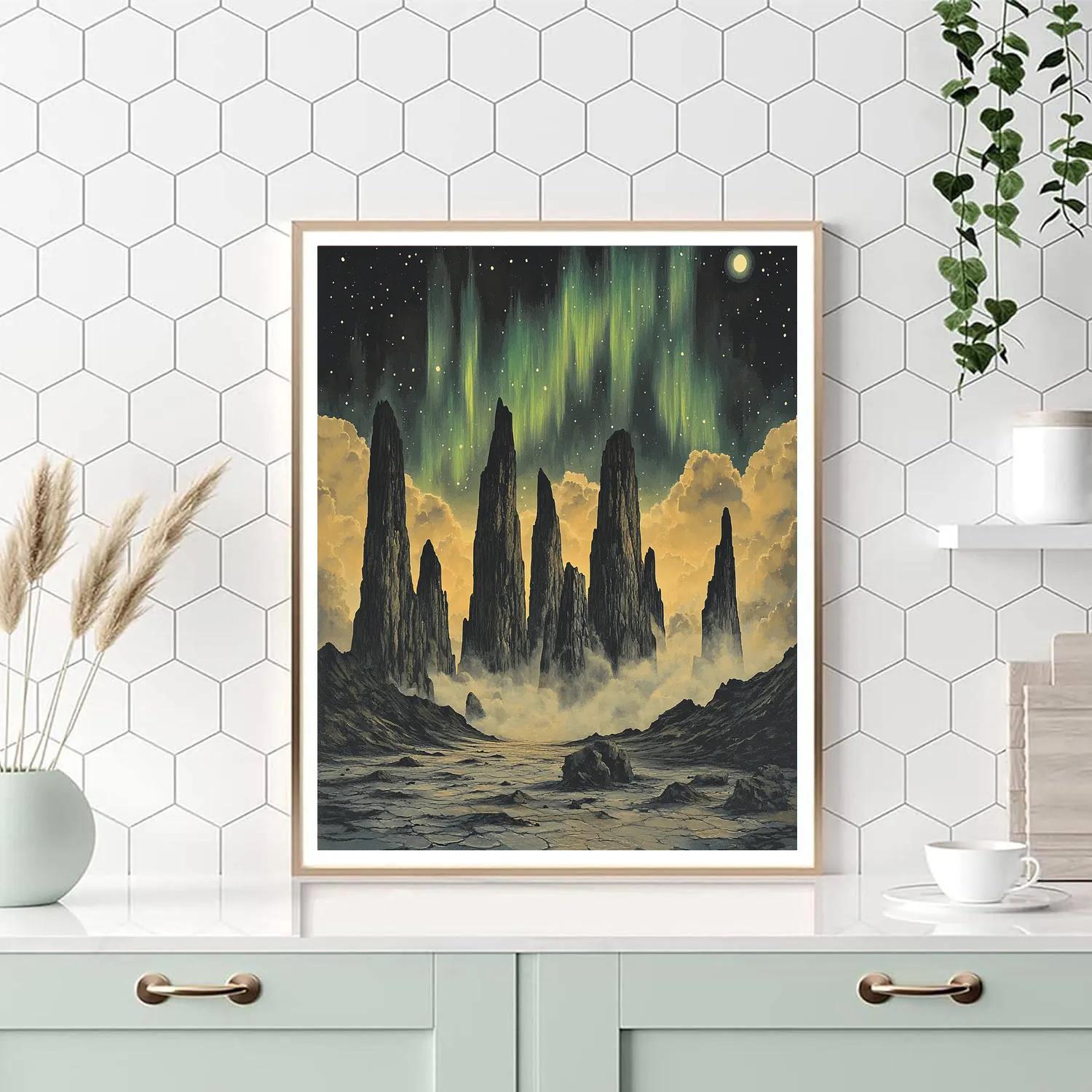 Francisco Goya Inspired Basalt Spires Beneath Aurora Mist Numbered painting kits