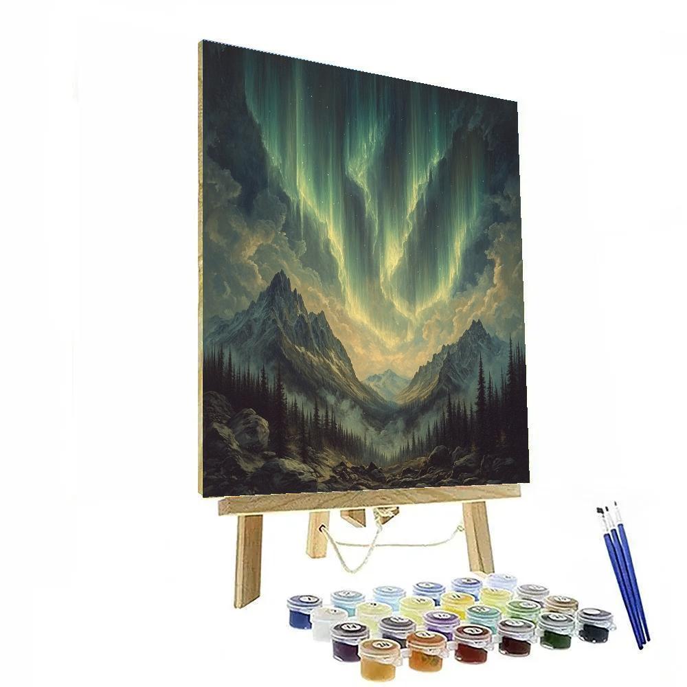 Leonardo Da Vinci Inspired Aurora Over Quiet Mountains paint by color